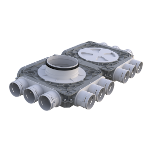 FLEXIVENT1053160/75X12 - Rozdzielacz podwójny 12- króćcowy, przyłącza DN75 potrójne, 12x75/160 mm