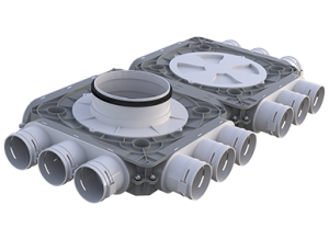 FLEXIVENT1053200/75X12 - Rozdzielacz podwójny 12-króćcowy, przyłącza DN75 potrójne, 12x75/200 mm